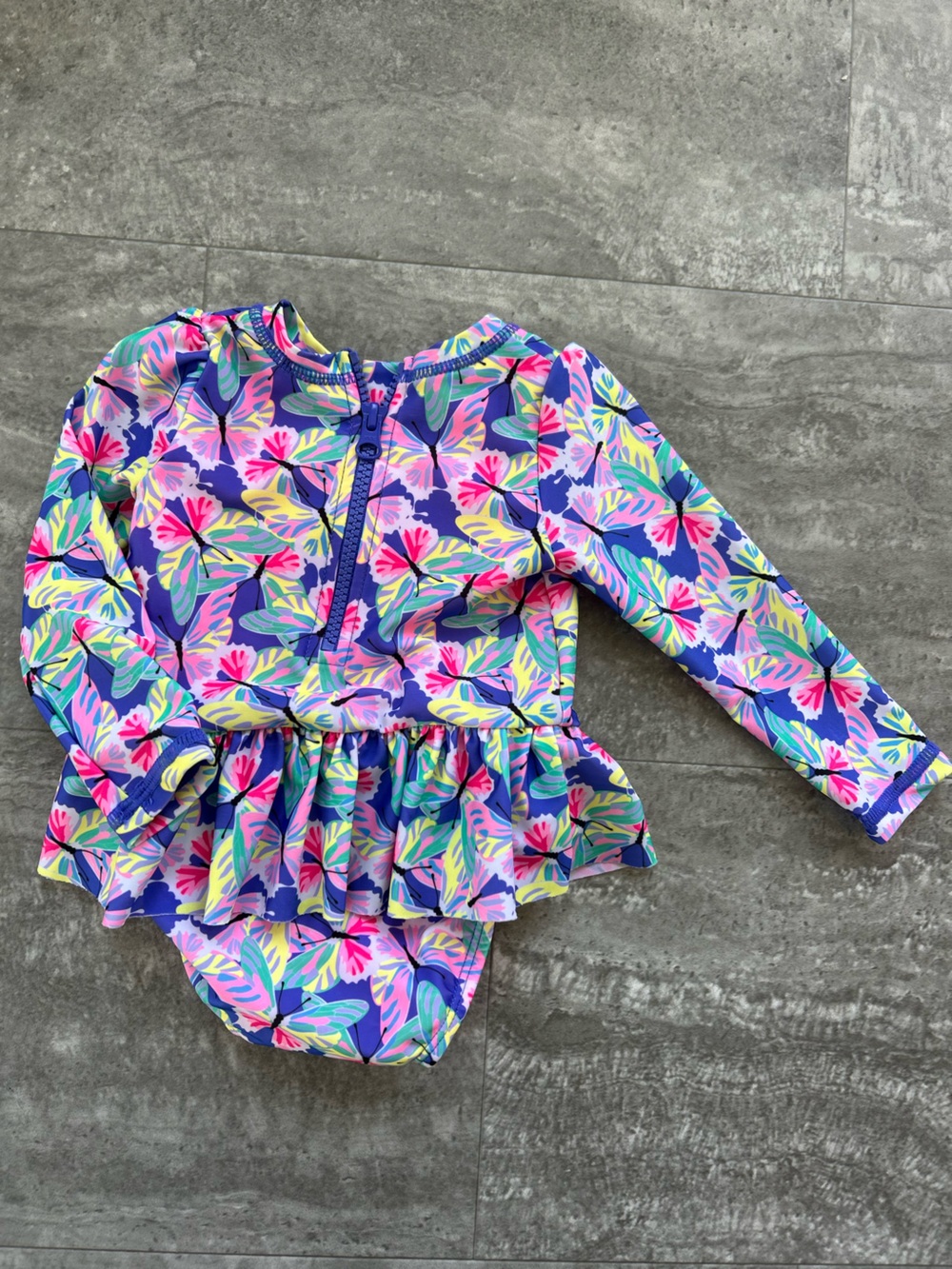 Kids Floral Ruffle One-Piece Swim Suit - Purple Multi